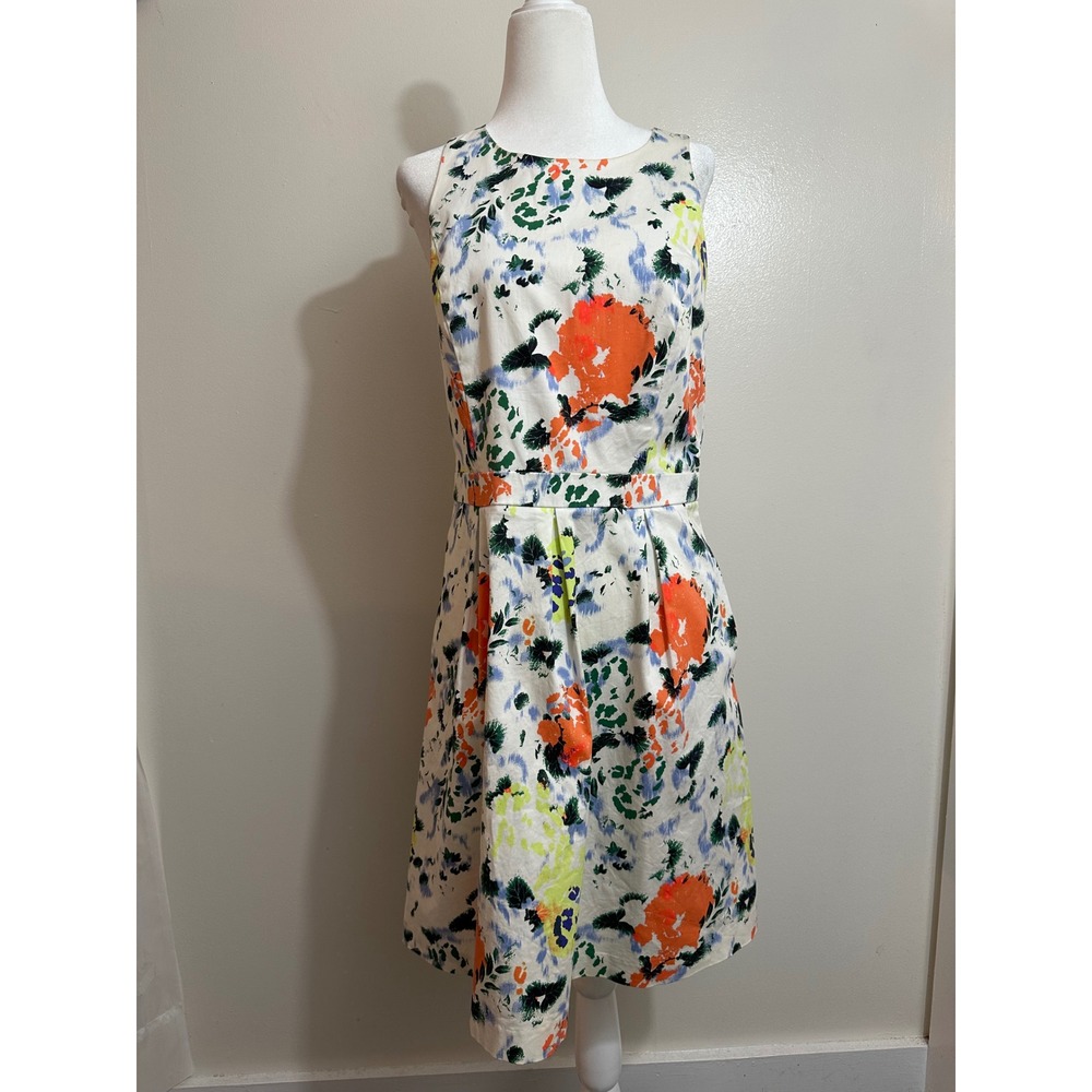 Gap Womens 10 Floral Fit and Flare Dress Sleeveless Multi-Color Cotton Blend